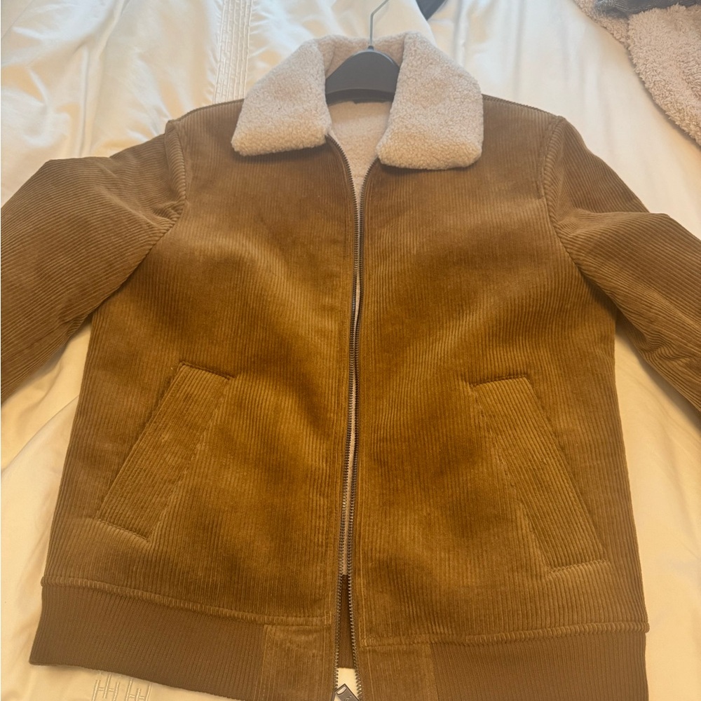 Mango Tan Corduroy Bomber Jacket with Shearling Collar